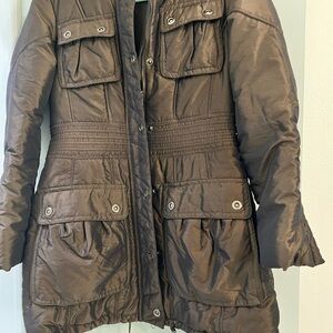 Brown Puffer Jacket with Zipper Closure